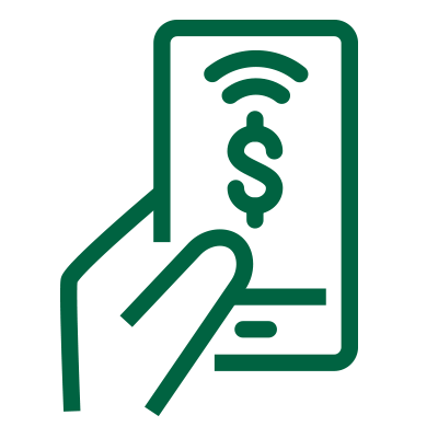 icon showing hand holding mobile phone with banking application active on screen