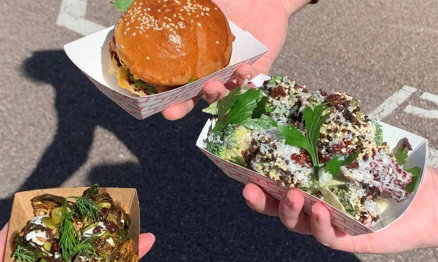 close-up of hands holder take out food